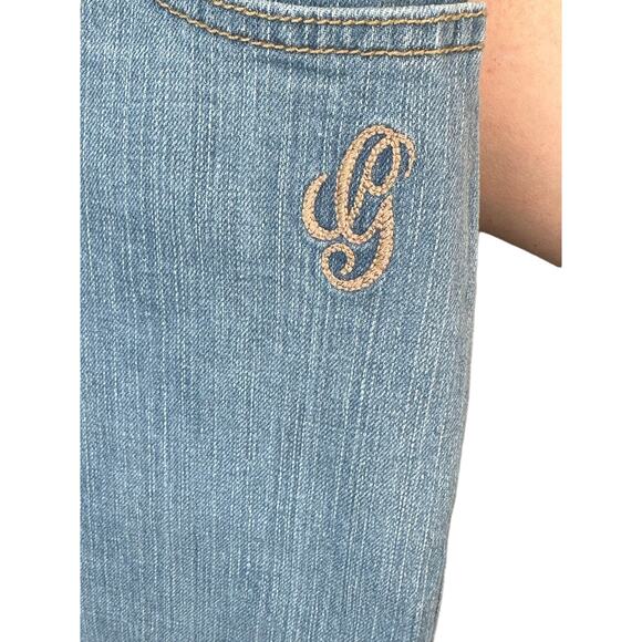 Guess Jeans Skirt Denim Light Wash Flared Hem Initial Detail Womens - Picture 3 of 5